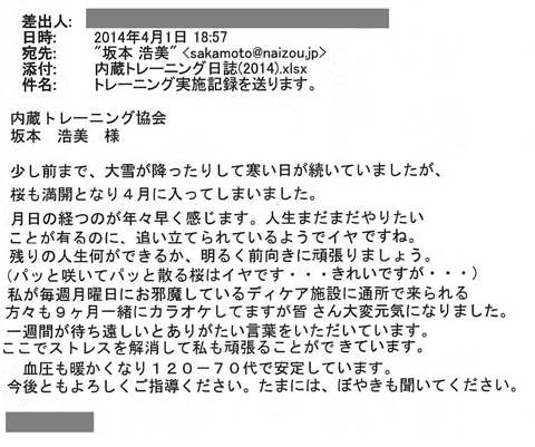 少し前まで大雪が降ったりして寒い日が続いていましたが、桜も満開となり4月に入ってしまいました。月日の経つのが年々早く感じます。人生まだまだやりたいことが有るのに、追い立てられているようでいやですね。残りの人生何ができるか明るく前向きに頑張りましょう。血圧も暖かくなり120-70代で安定しています。今後ともよろしくご指導ください。たまにはぼやきも聞いてください。